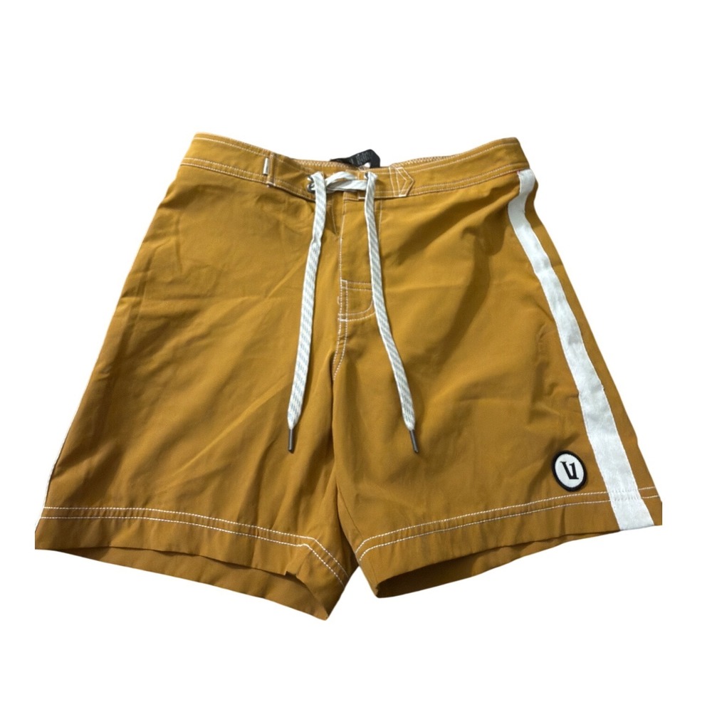 Vuori Board Shorts Mustard Yellow White Stripe Summer Stretch Size 28 HH27